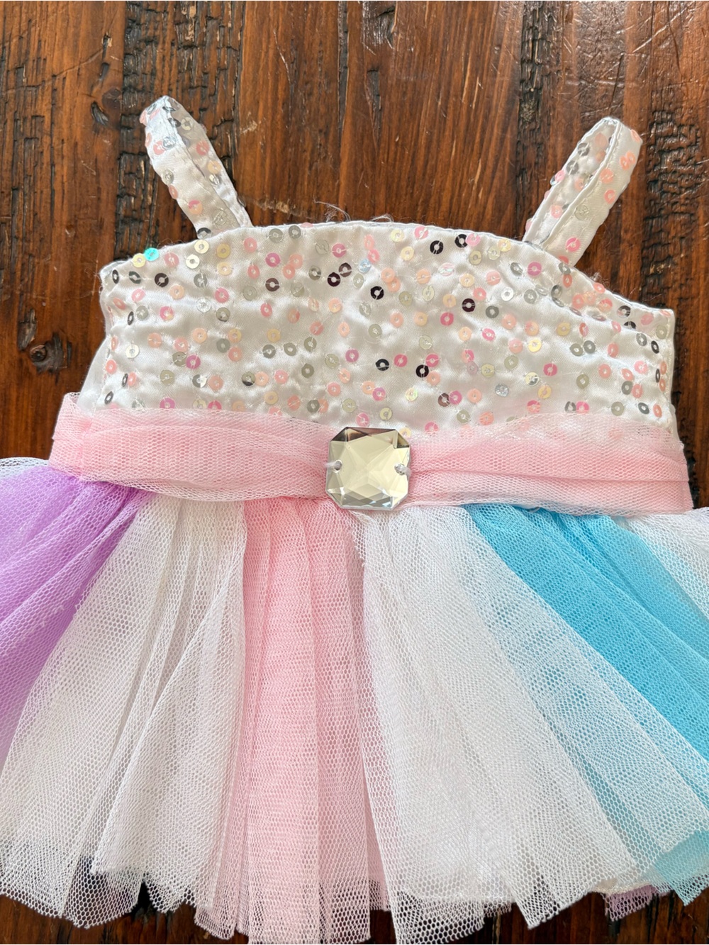 Build a Bear Sequined Pastel Tulle Dress with Gem Accent